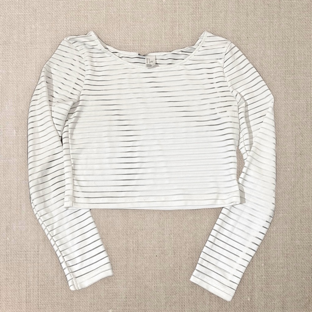 H&M- White Striped Sheer Crop Top